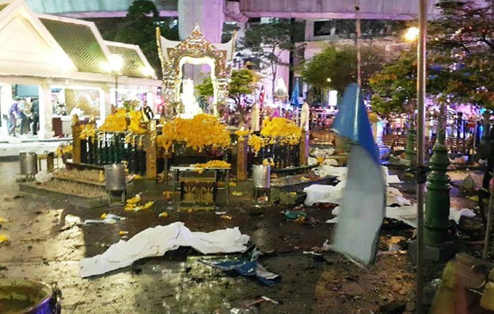 The aftermath of the explosion at the Erawan Shrine, Bangkok, Thailand